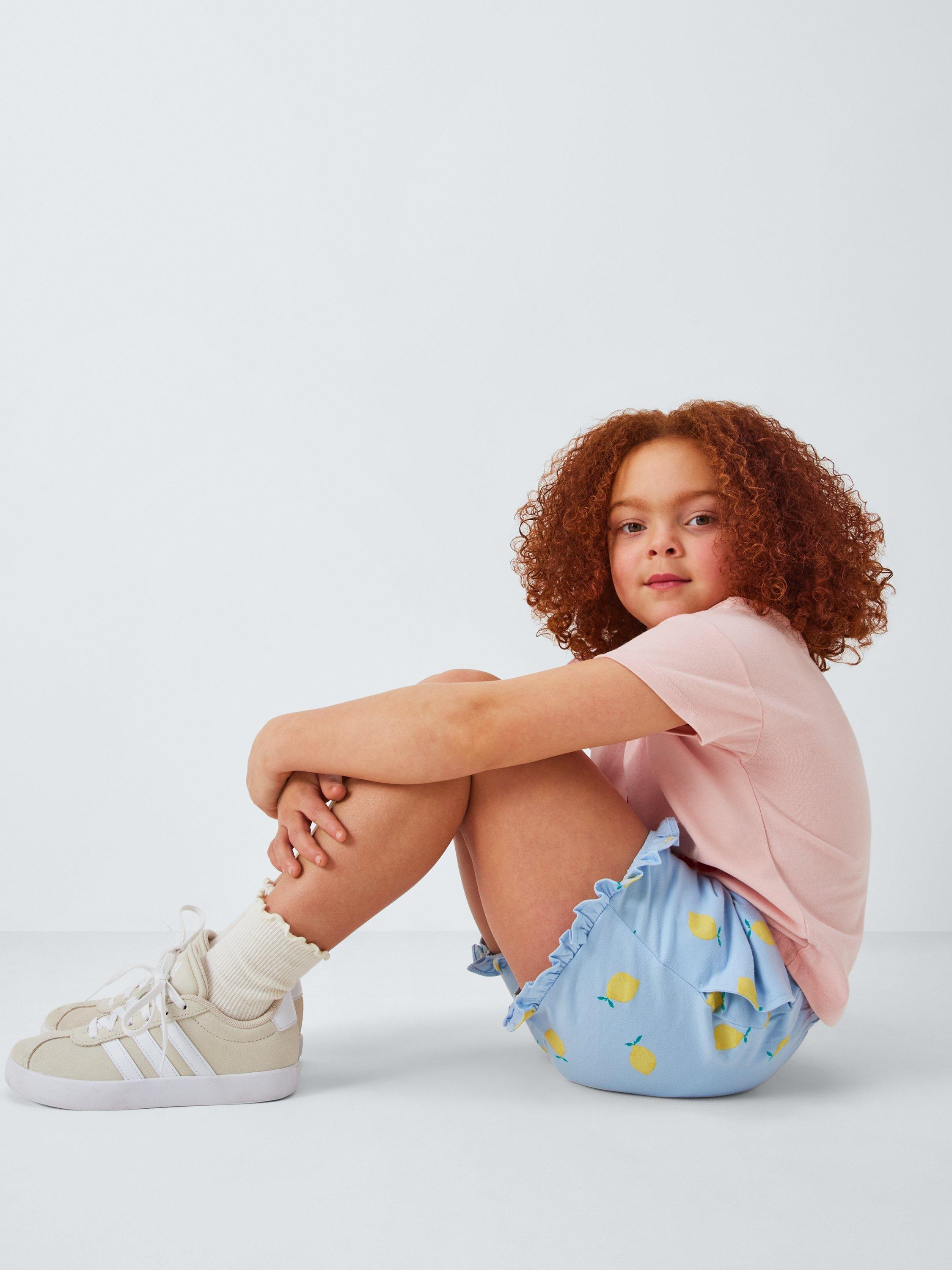 Product image 6 of 6, which shows John Lewis Kids' Plain/Lemon Frill Hem Shorts, Pack of 2, Blue Yellow Mix, 3 years