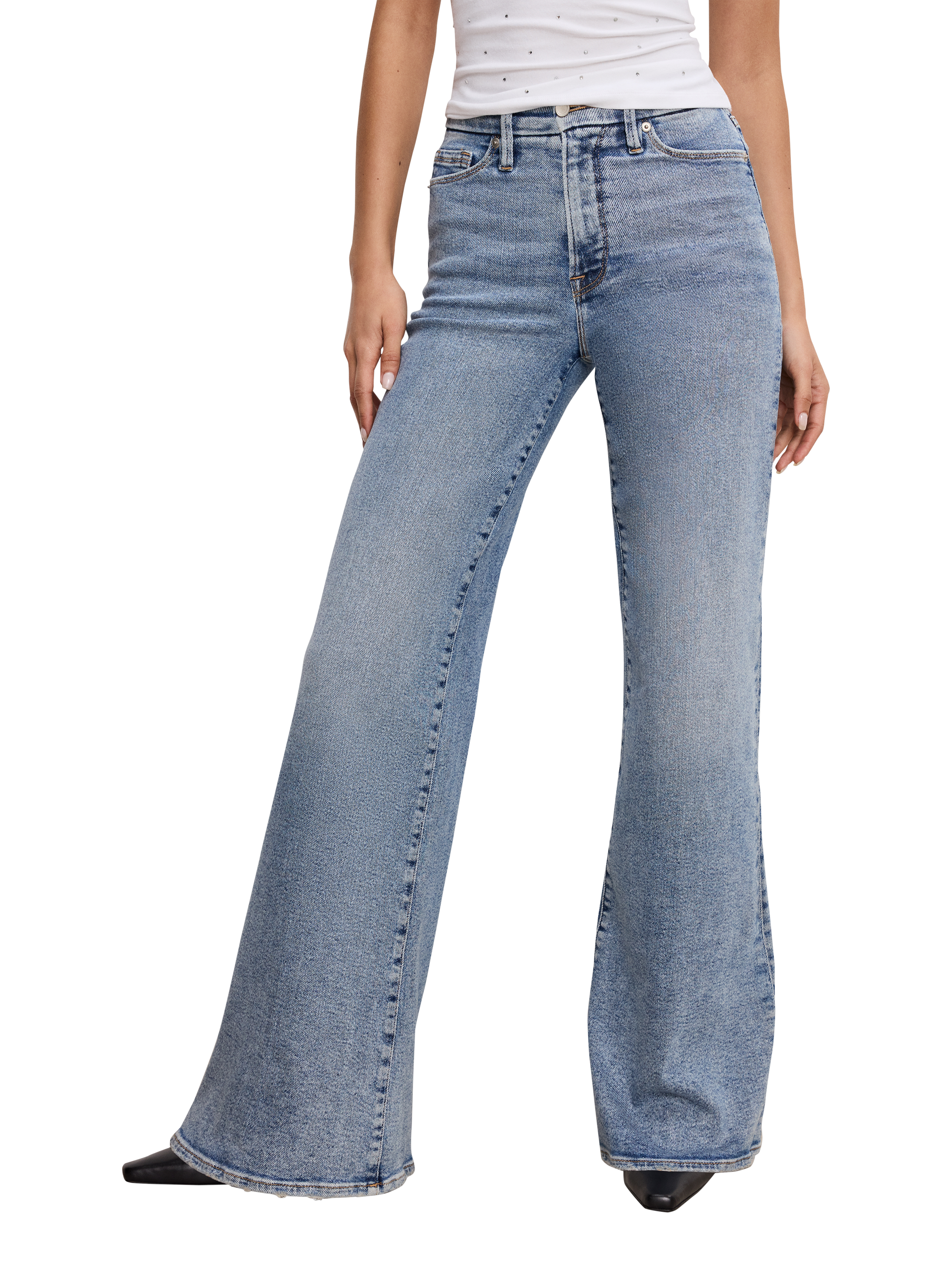 Product image 1 of 2, which shows Good American High Rise Wide Leg 746 Jeans, Blue, 28