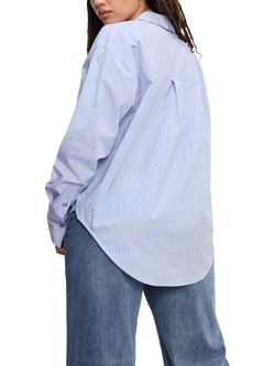 Good American Crystal Cotton Poplin Blend Striped Good Shirt, Blue - view 2, Blue