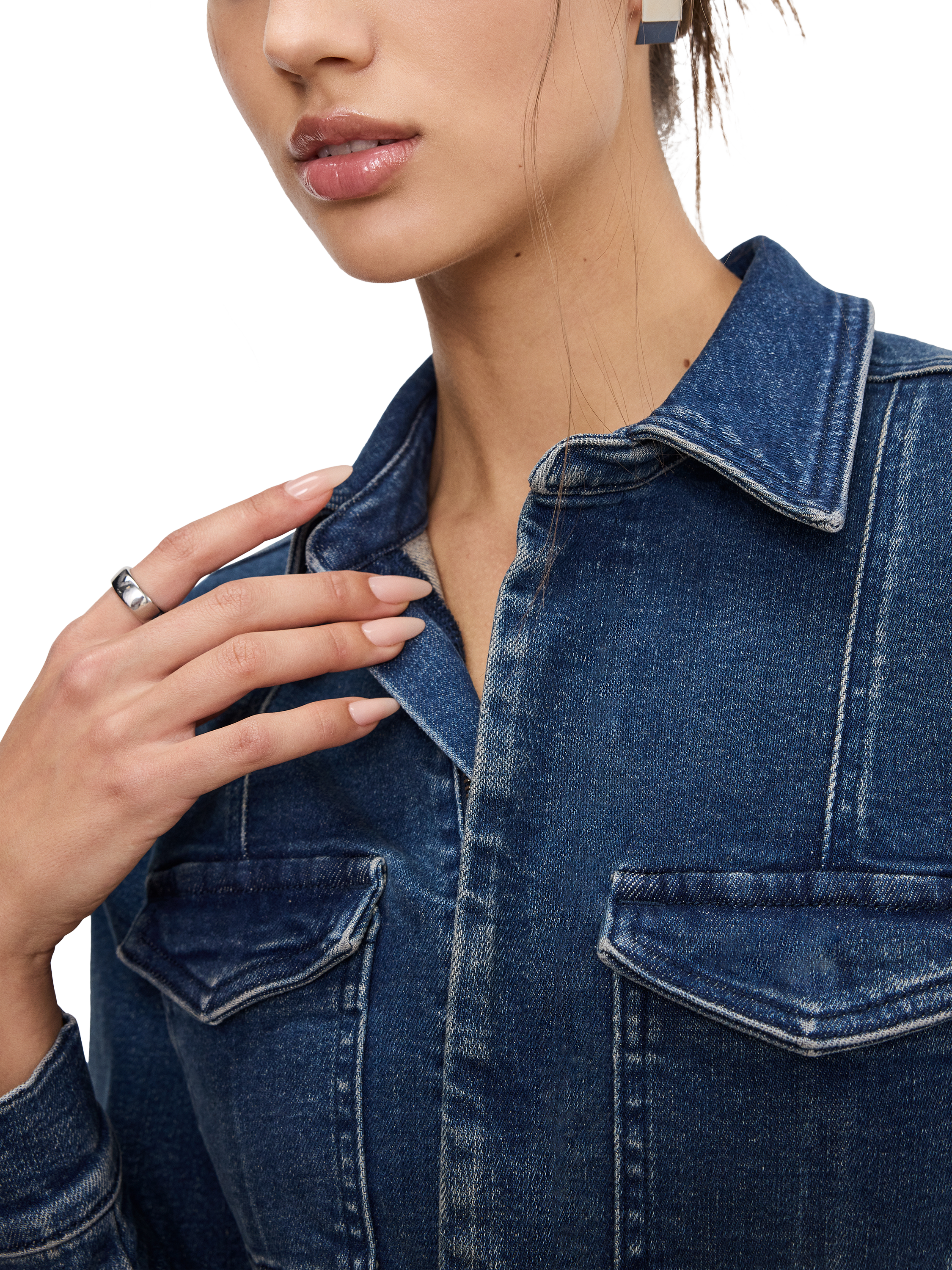 Product image 3 of 3, which shows Good American Fit For Success Denim Midi Shirt Dress, Blue, XS