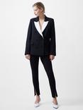 French Connection Whisper Collar Double Breasted Blazer, Black/Cream