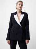 French Connection Whisper Collar Double Breasted Blazer, Black/Cream