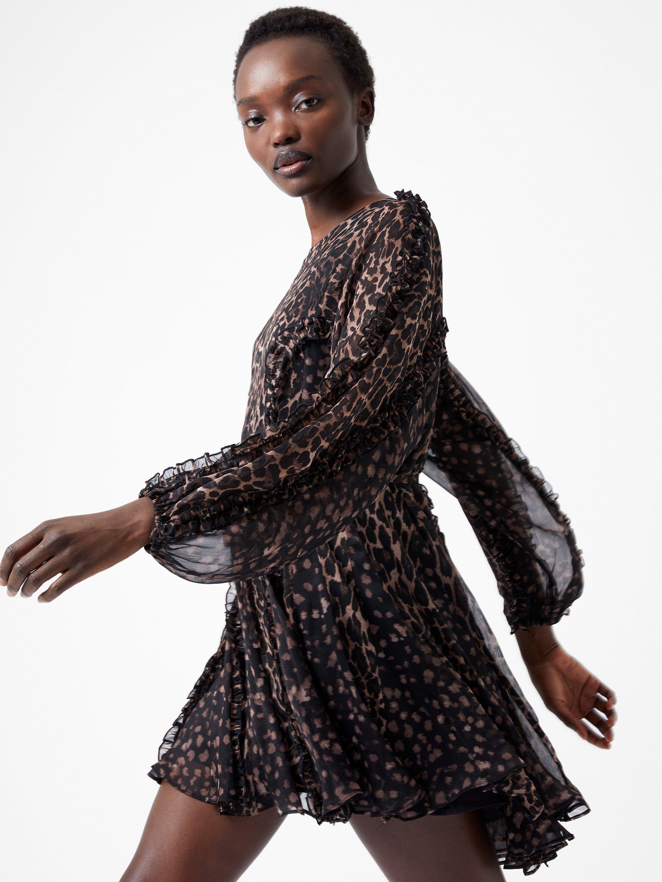 French Connection Emina Leopard Dress, Black/Multi