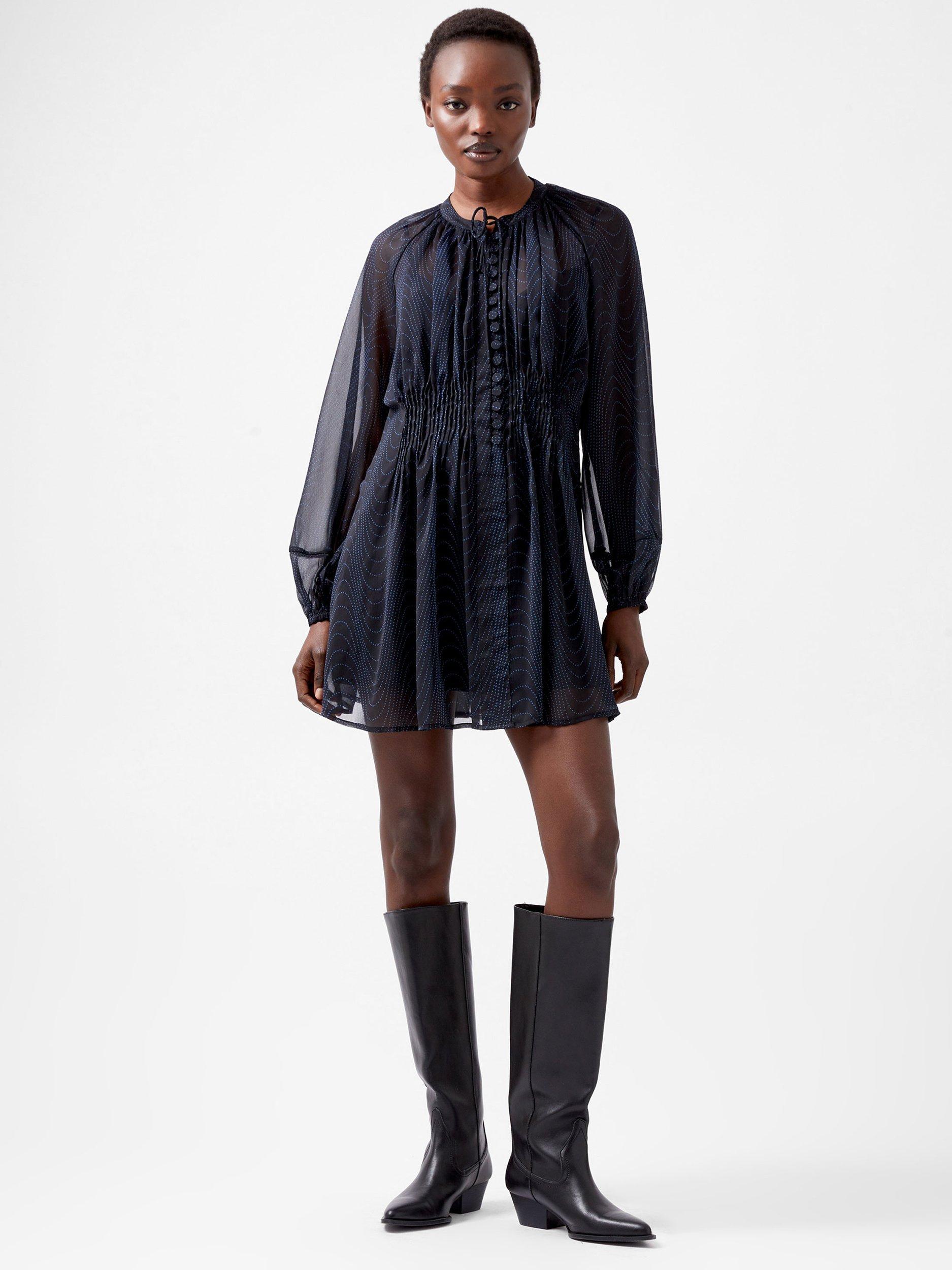 French Connection Grace Artemis Dress, Blackout/Chrome Blue