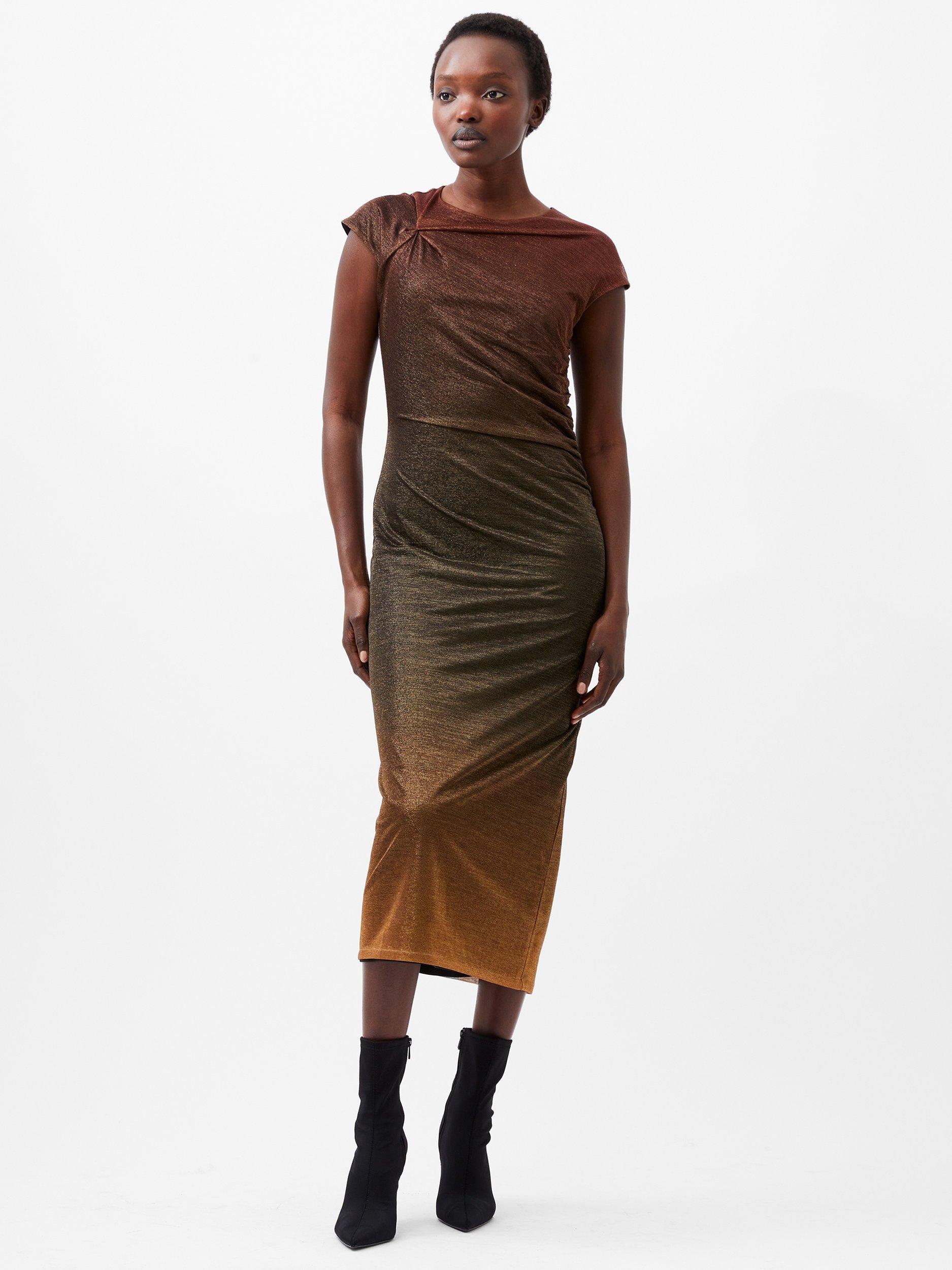 French Connection Sela Sparkle Midi Dress Bronze Multi