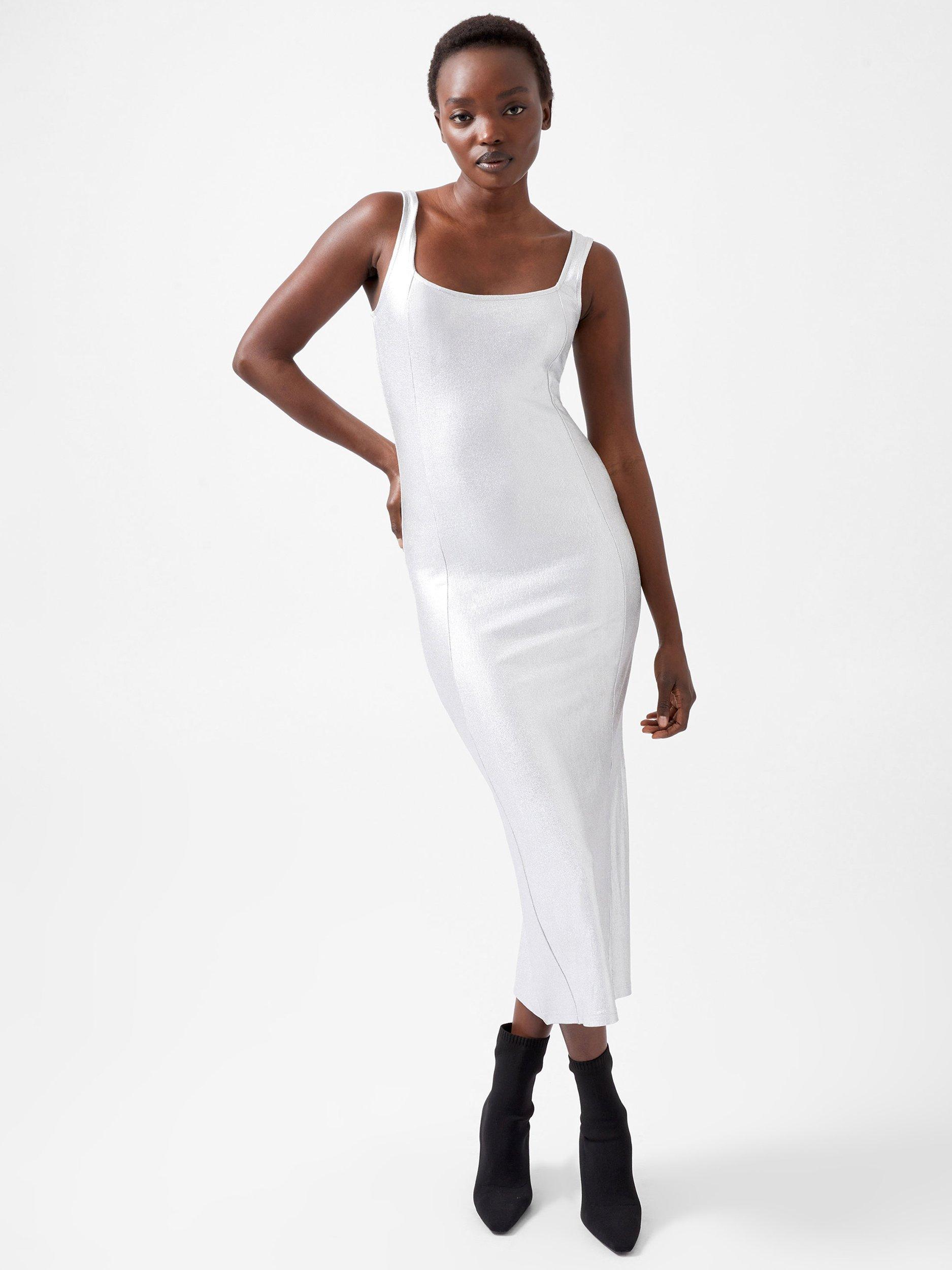 French Connection Vista Rib Foil Dress, Silver