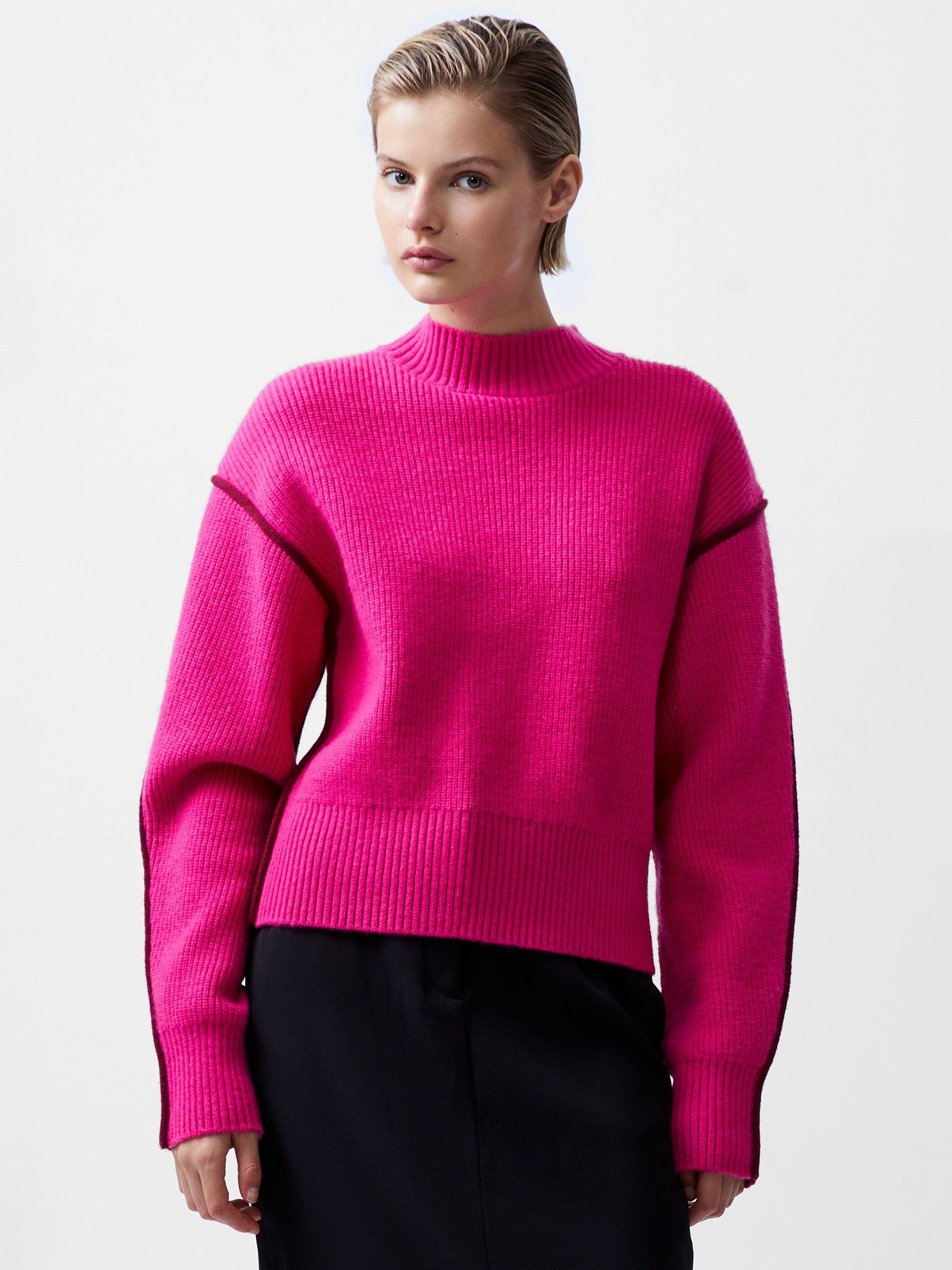 French Connection Lorena Colour Contrast Jumper, Luminous Pink/Baked