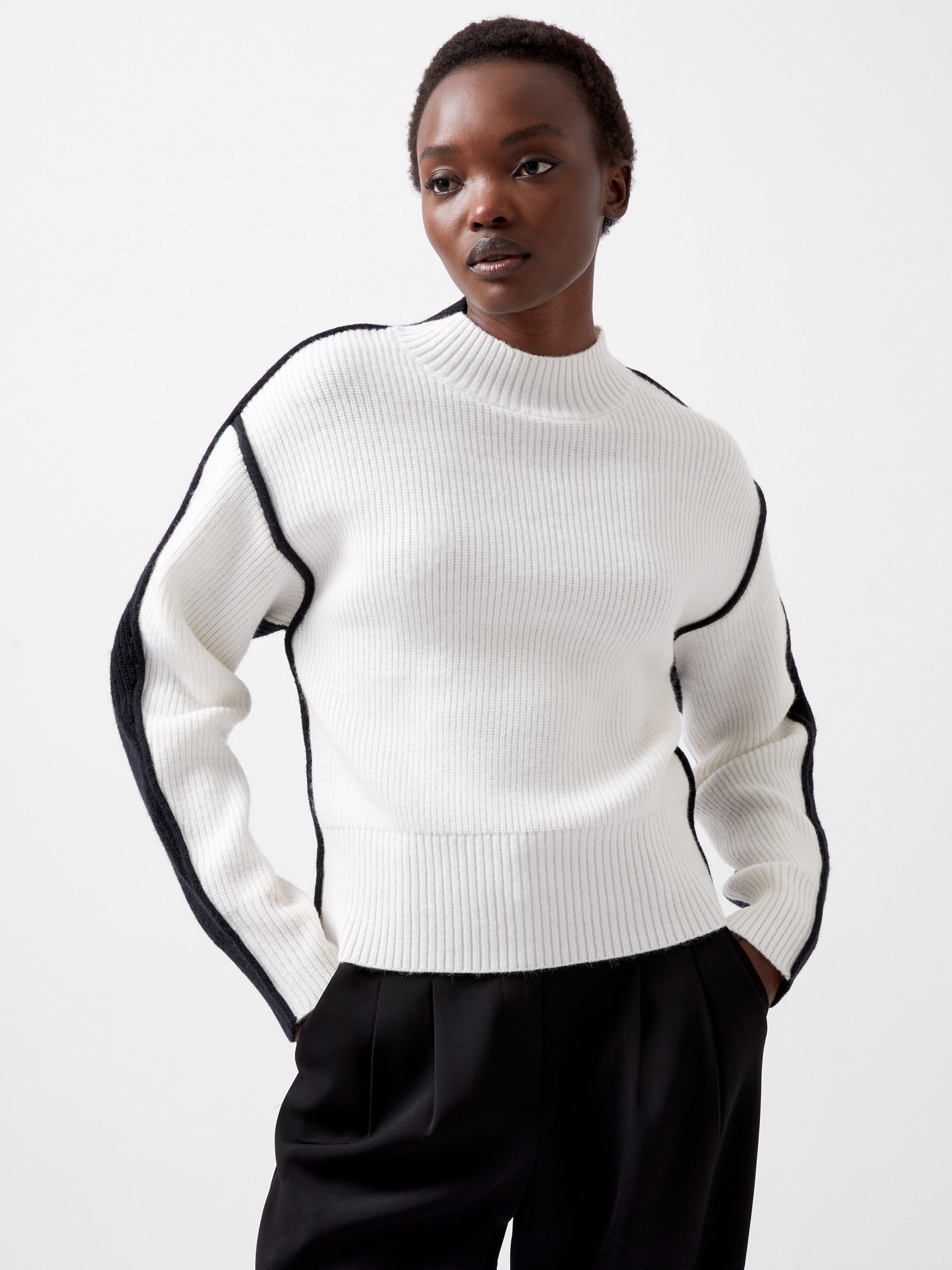 French Connection Lorena Colour Contrast Jumper, Blackout/Linen White