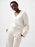 French Connection Melissa Boucle V-Neck Jumper, Porcelain Cream