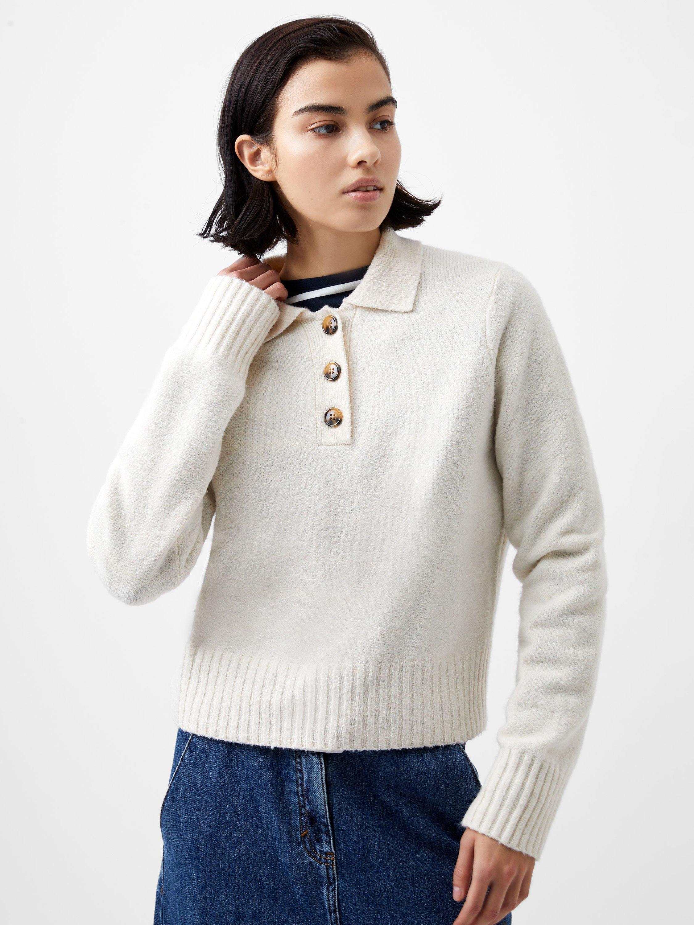 French Connection Vhari Long Sleeve Button Up Jumper, Oatmeal
