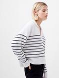 French Connection Vhari Collar Stripe Jumper, Winter White/Black