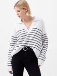 French Connection Vhari Collar Stripe Jumper, Winter White/Black