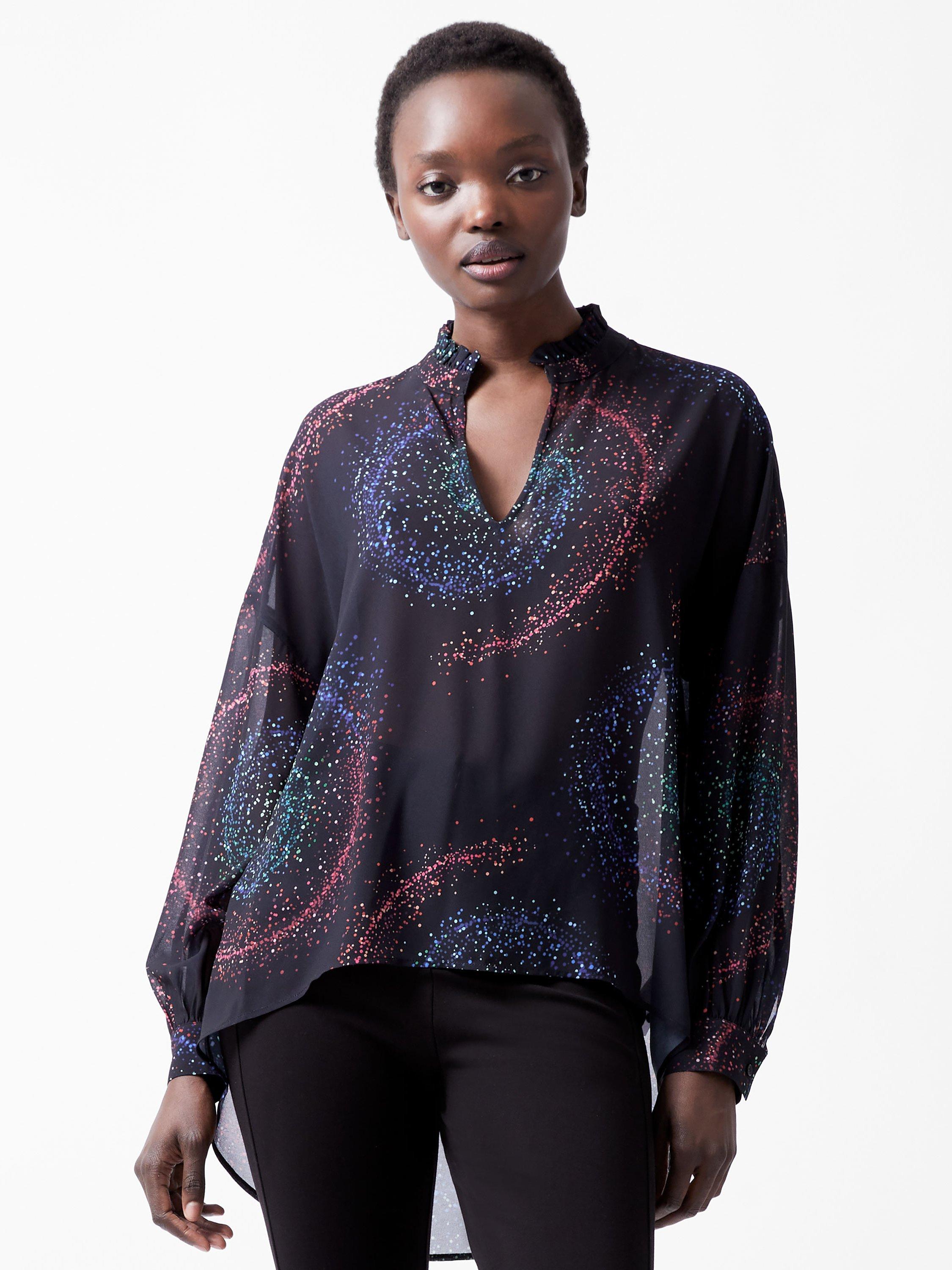 French Connection Cecily Estella Georgette Poet Blouse, Black/Multi