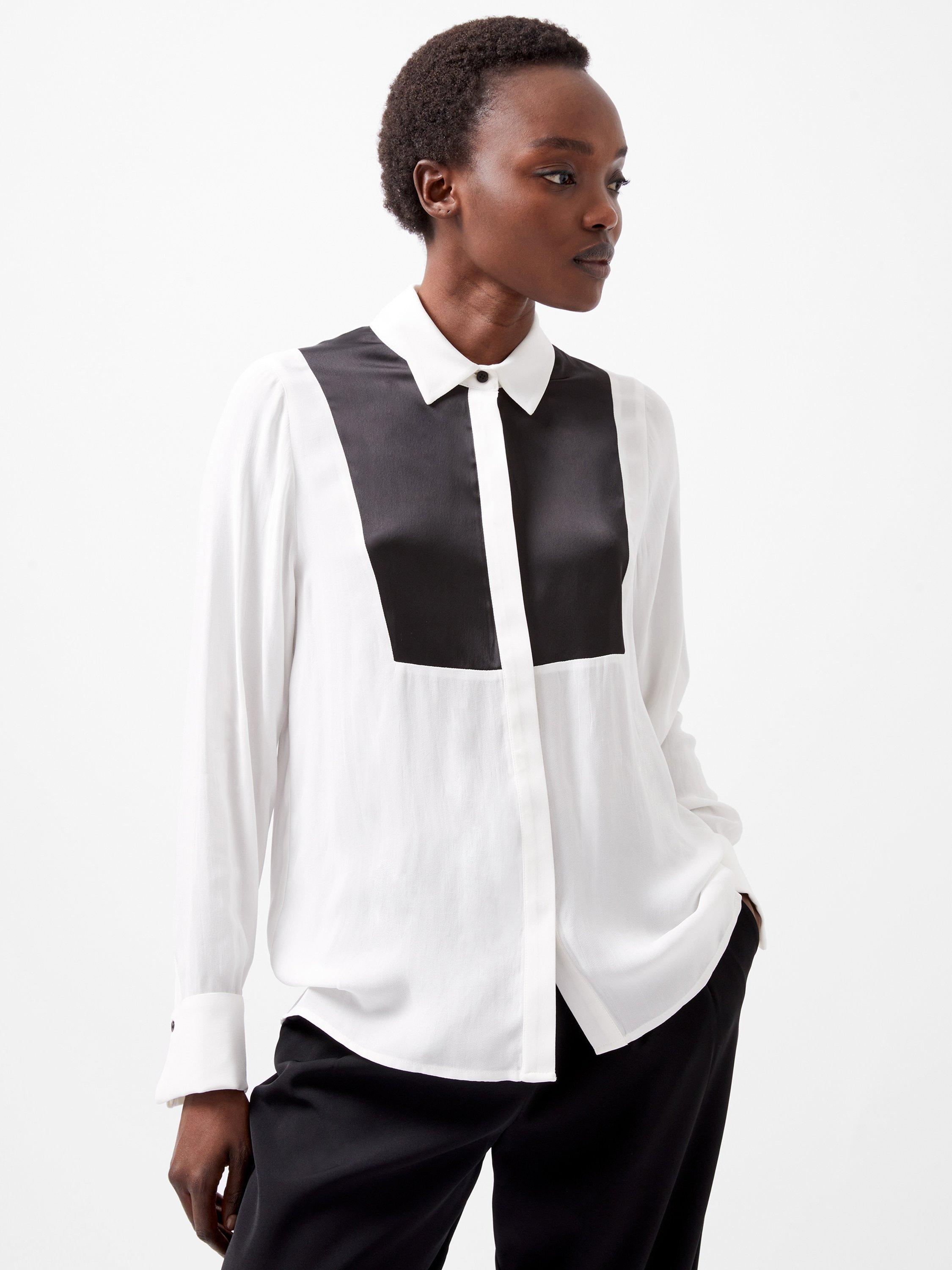 French Connection Chiara Drape Shirt, White/Black