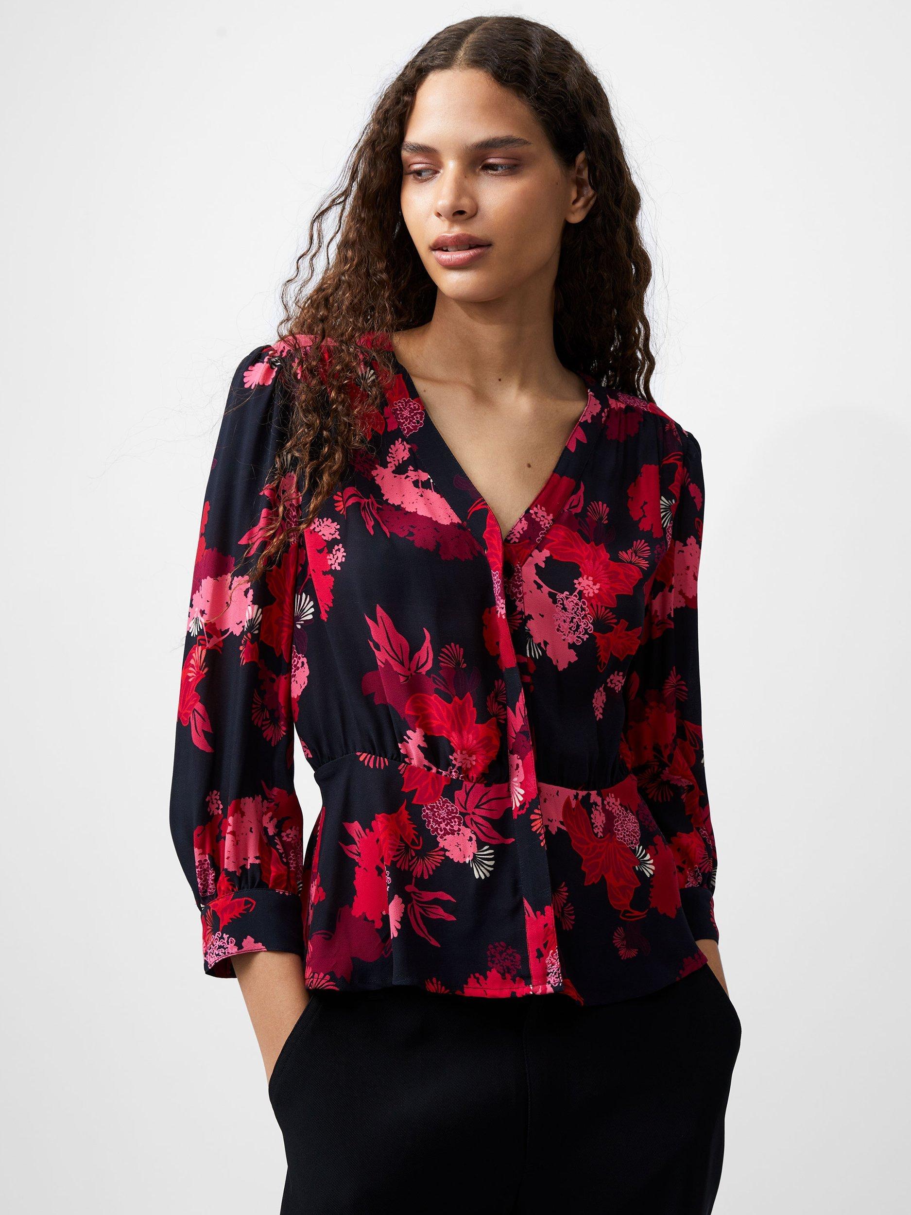 French Connection Foliage Chiara Floral Top, Blackout/Multi