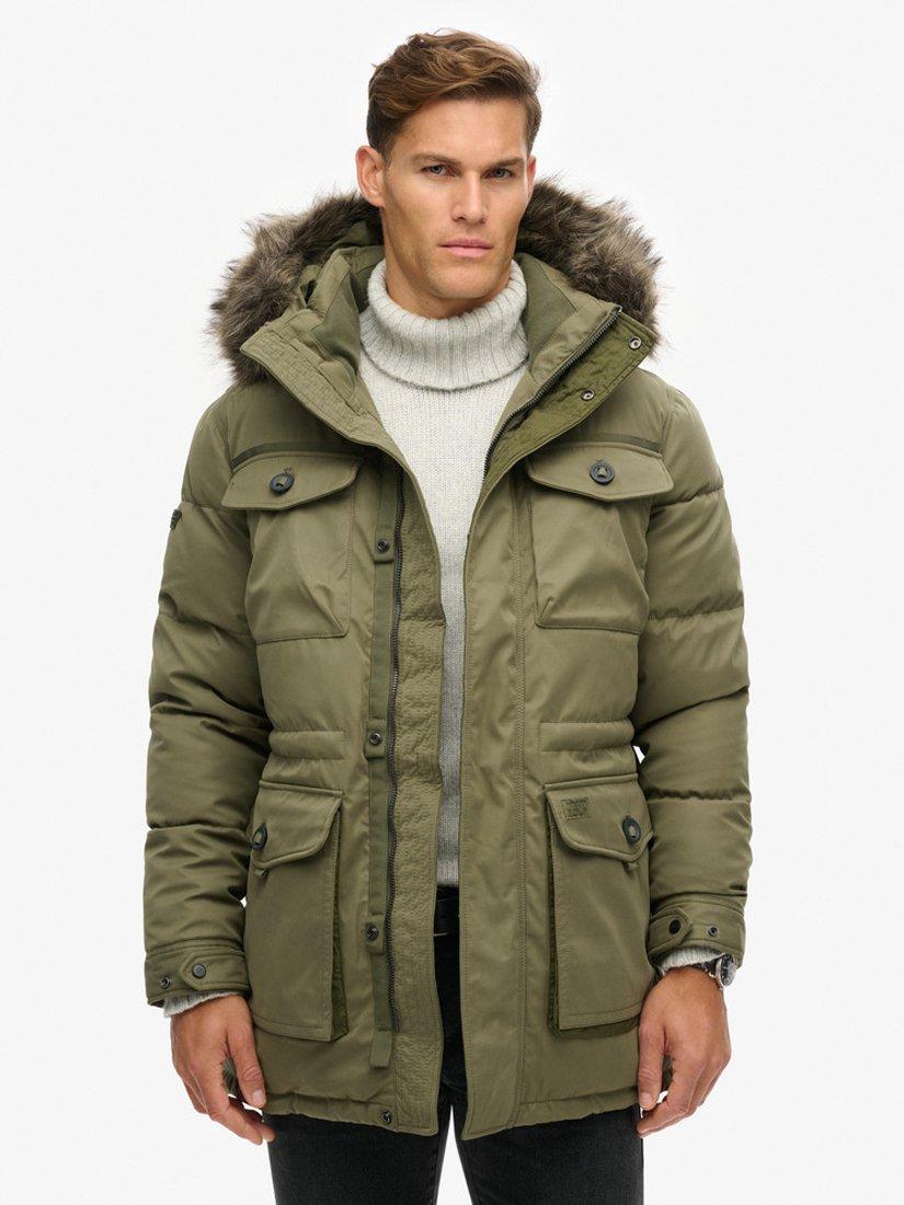 Olive coat with fur hood on sale