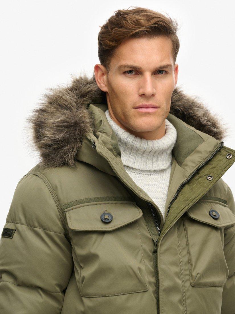 Product image 7 of 7, which shows Superdry Chinook Faux Fur Parka Coat, Dusty Olive Green, S