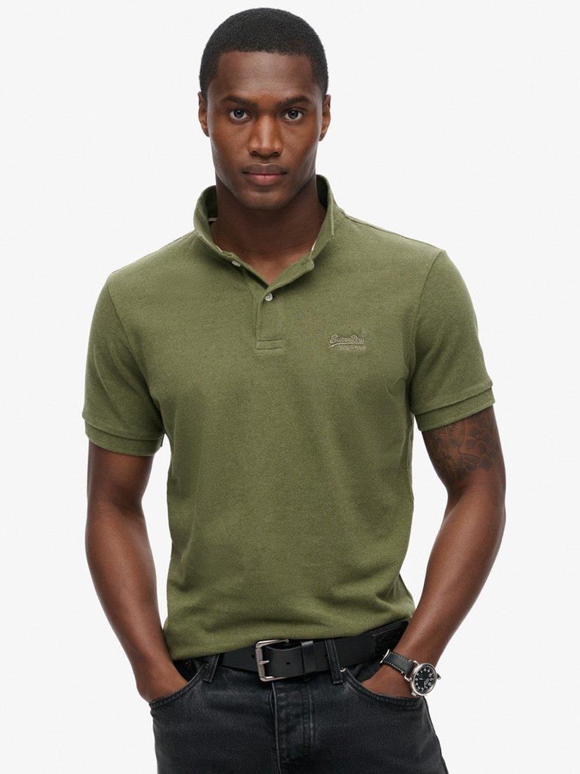 Product image 1 of 6, which shows Superdry Pique Polo Shirt, Thrift Olive Marl, XXXL