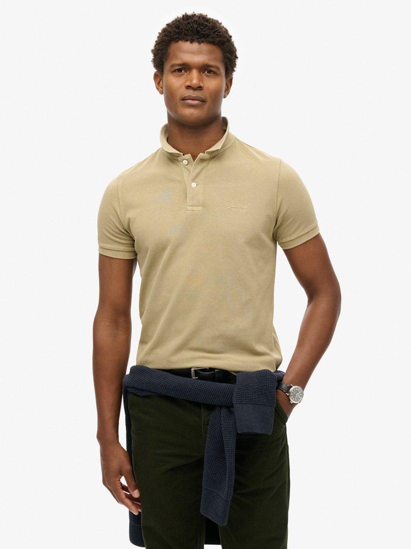 Superdry Cotton Regular Fit Short Sleeve Polo Shirt, Canyon Sand Brown