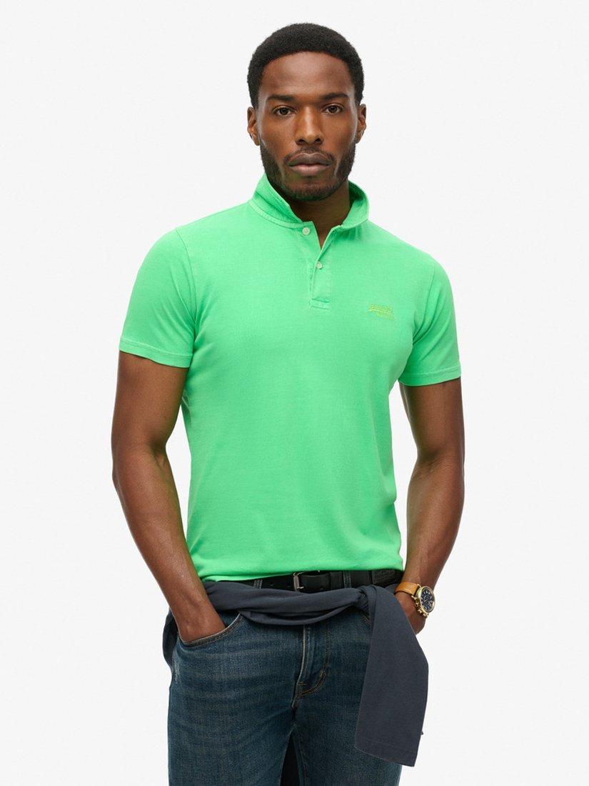 Superdry Essential Logo Neon Jersey Polo Shirt, Dry Fluro Lime