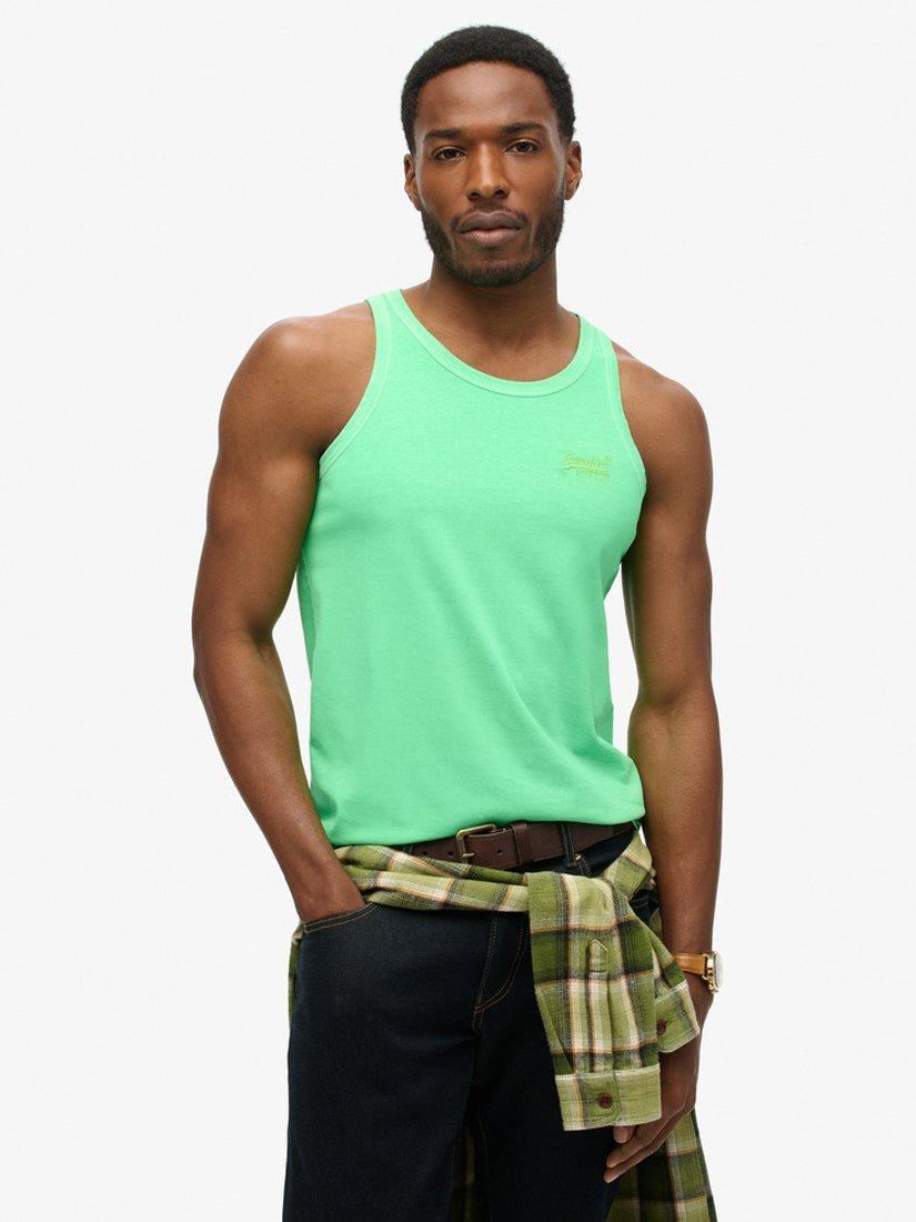 Product image 1 of 4, which shows Superdry Essential Organic Cotton Logo Vest Top, Dry Fluro Lime, S
