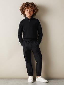 Reiss Kids' Blackhall Wool Zip High Neck Jumper, Black
