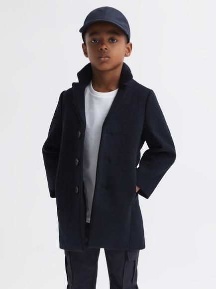 Reiss Kids' Gable Wool Blend Coat, Navy