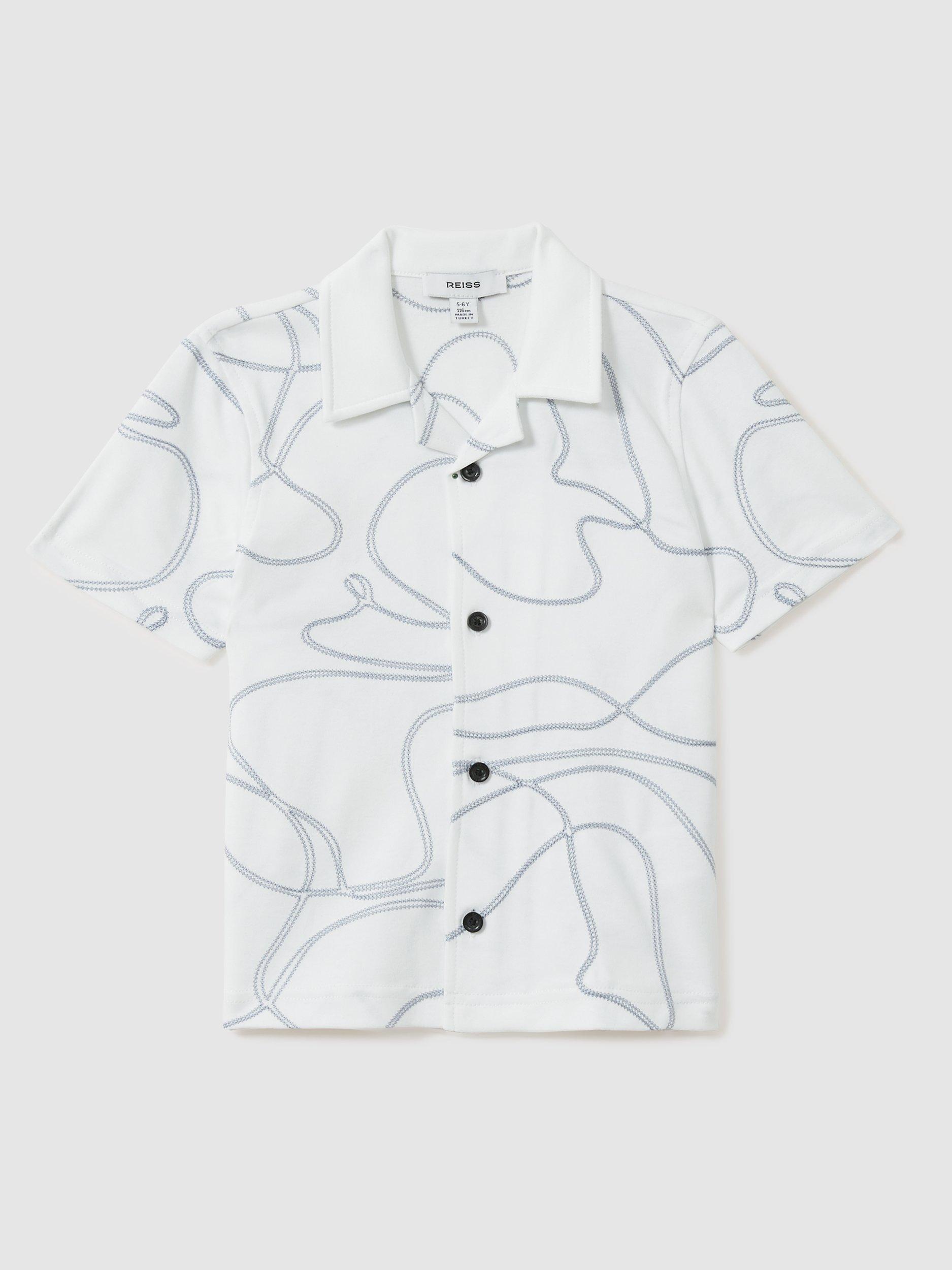 Reiss Kids' Menton Embroidered Short Sleeve Shirt, White