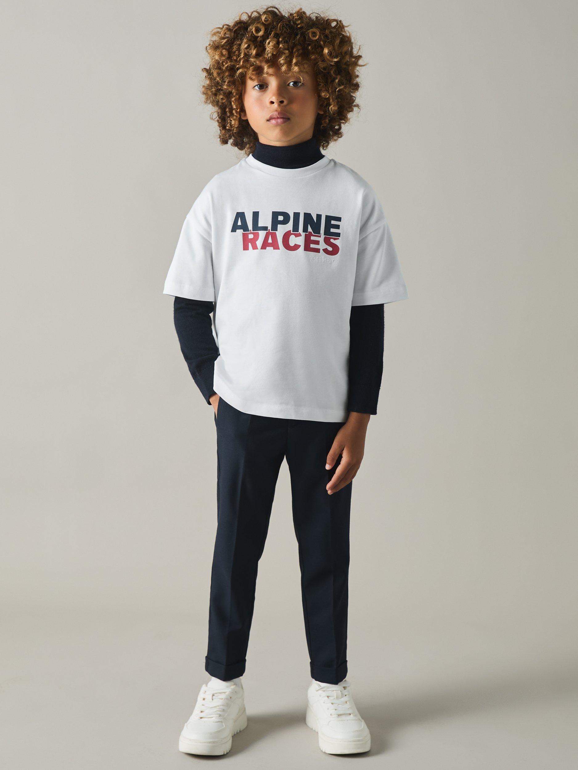 Reiss Kids' Blake Alpine Races T-Shirt, White/Red/Navy