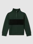 Reiss Kids' Selin Half Zip Stripe Jumper, Emerald Green