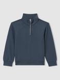 Reiss Kids' Ethan Zip High Neck Jumper, Dark Diesel Blue