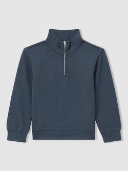 Reiss Kids' Ethan Zip High Neck Jumper, Dark Diesel Blue, Dark Diesel Blue