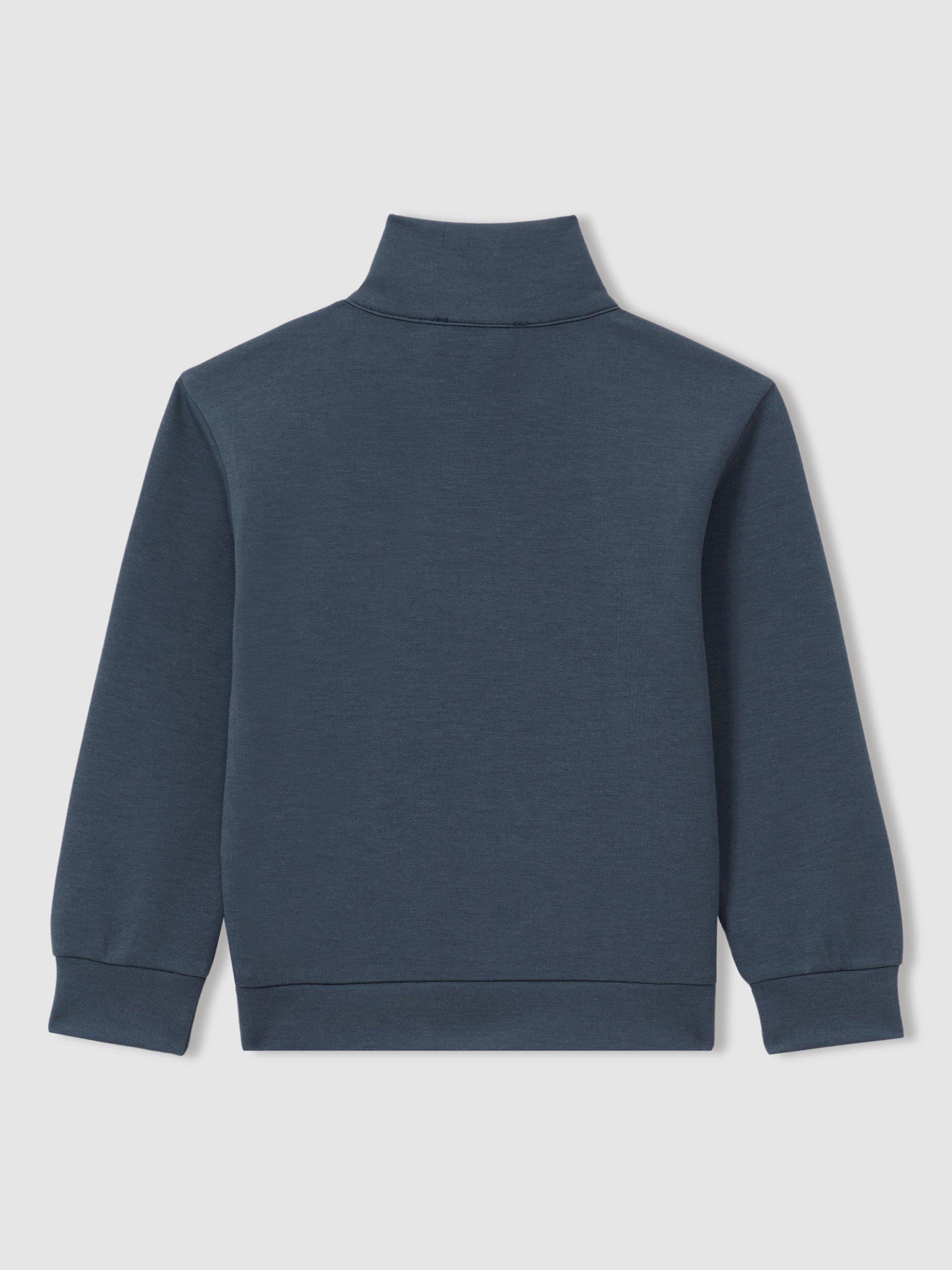 Product image 2 of 3, which shows Reiss Kids' Ethan Zip High Neck Jumper, Dark Diesel Blue, 13-14 years