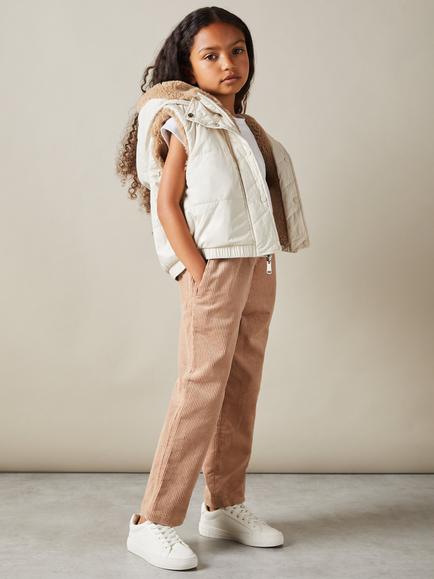 Reiss Kids' Kara Faux Teddy Hooded Gilet, Brown, Brown