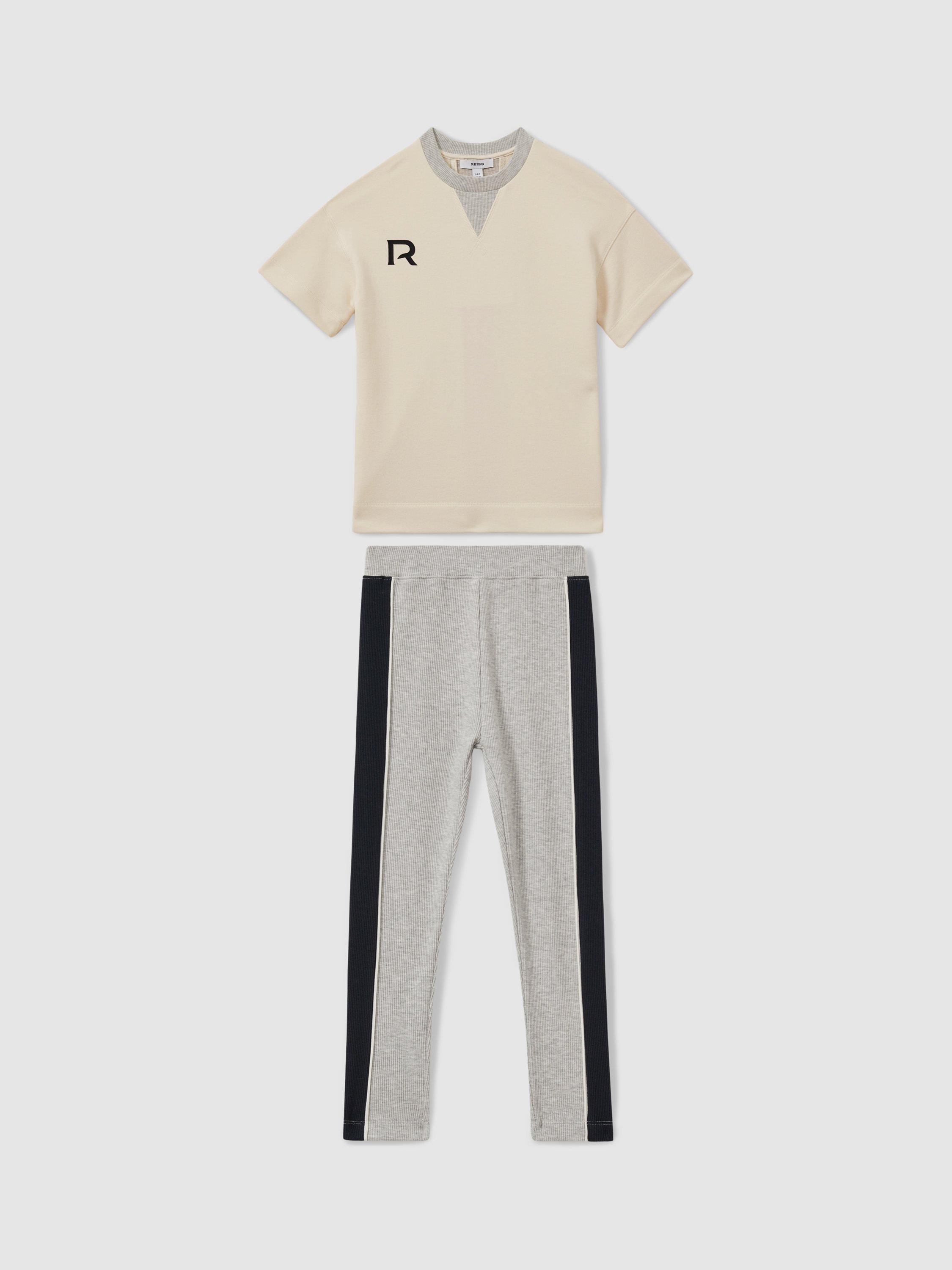 Product image 1 of 5, which shows Reiss Kids' Temi Thick Terry T-Shirt & Leggings Set, Ivory, 8-9 years