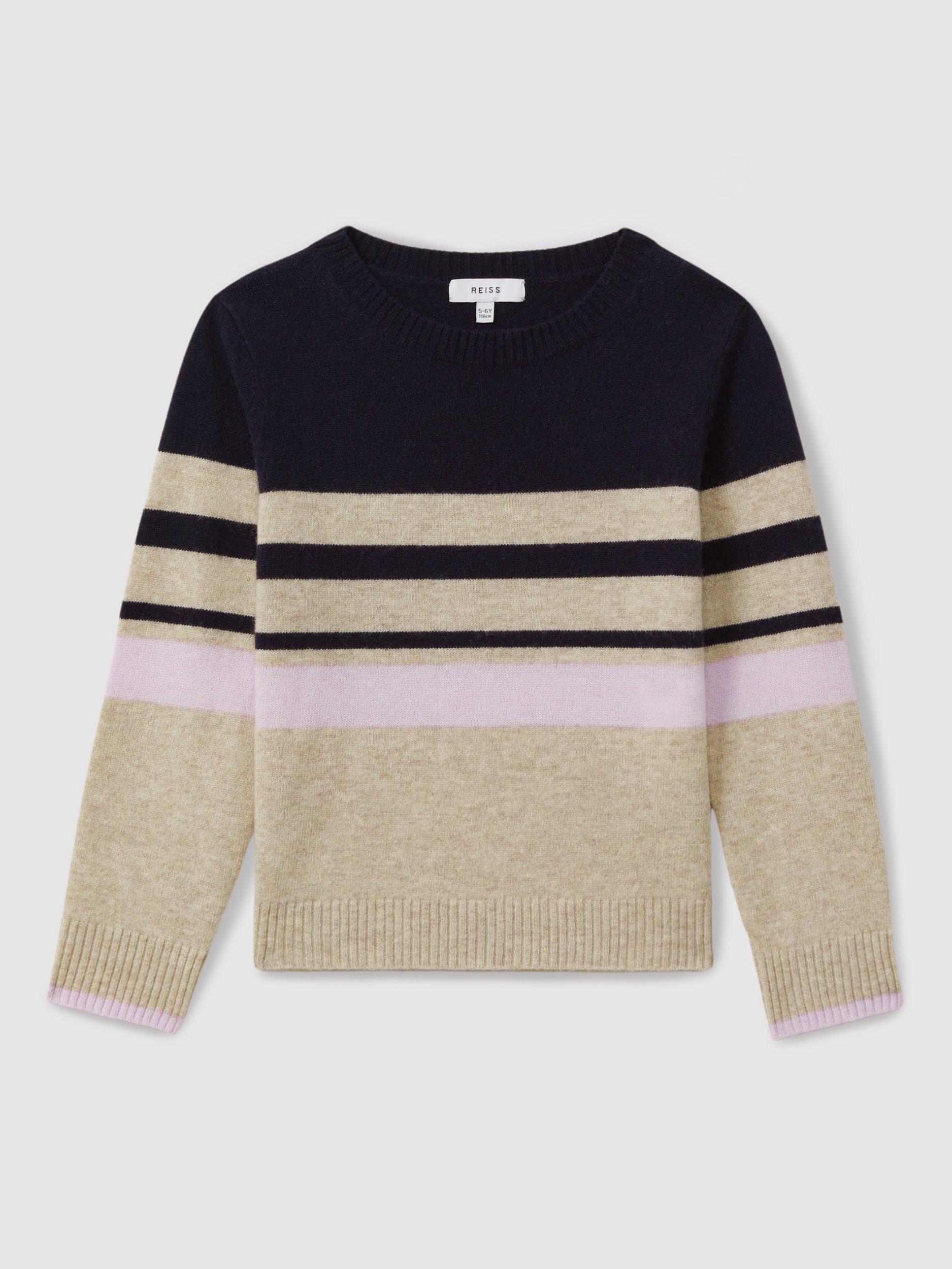 Reiss Kids' Audrey Stripe Crew Neck Jumper, Navy/Multi