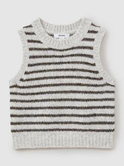 Reiss Kids' Venus Striped Knitted Vest, Grey - view 2, Grey