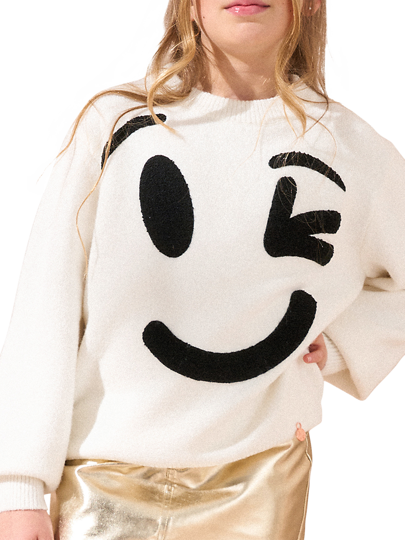 Product image 2 of 6, which shows Angel & Rocket Kids' Smiley Face Jumper, Ivory/Black, 3-4 years