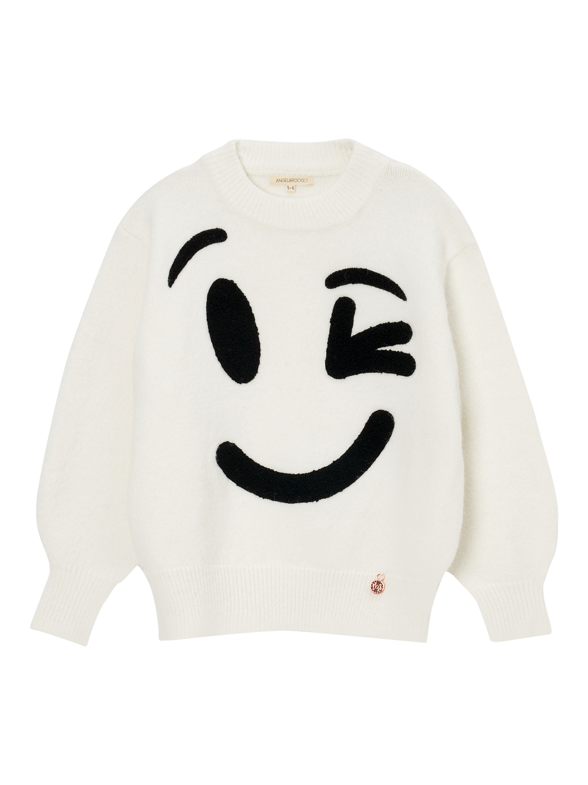 Product image 4 of 6, which shows Angel & Rocket Kids' Smiley Face Jumper, Ivory/Black, 3-4 years