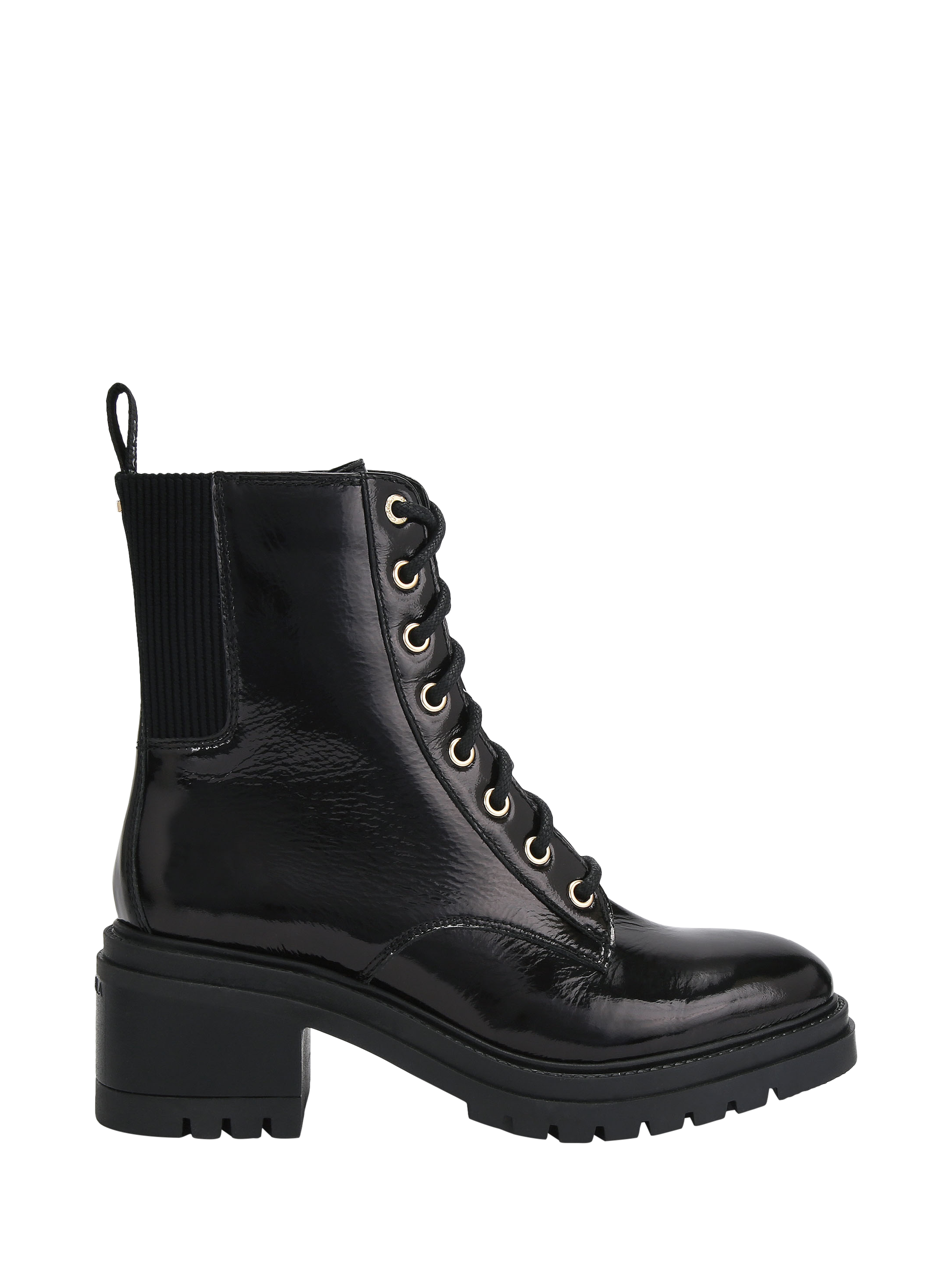 Product image 1 of 4, which shows Carvela Champion Patent Lace Up Chunky Ankle Boots, Black, 2
