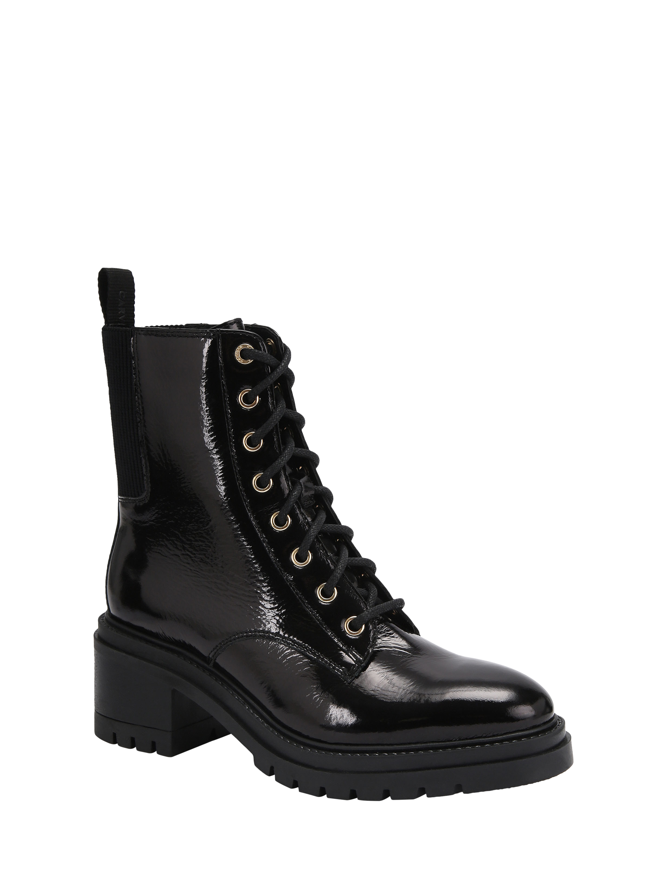 Product image 2 of 4, which shows Carvela Champion Patent Lace Up Chunky Ankle Boots, Black, 2