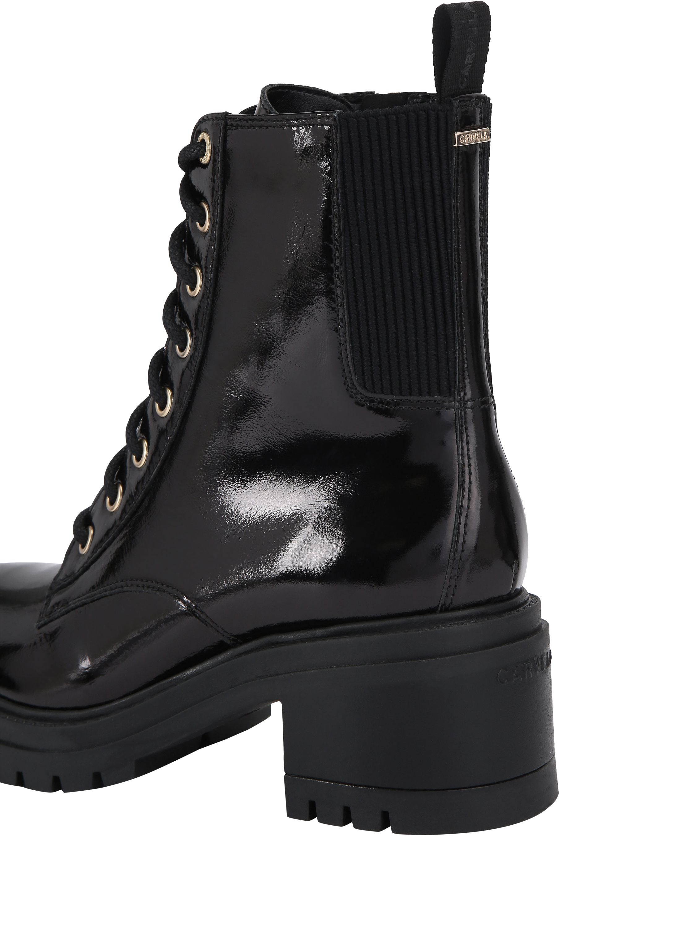 Product image 3 of 4, which shows Carvela Champion Patent Lace Up Chunky Ankle Boots, Black, 2