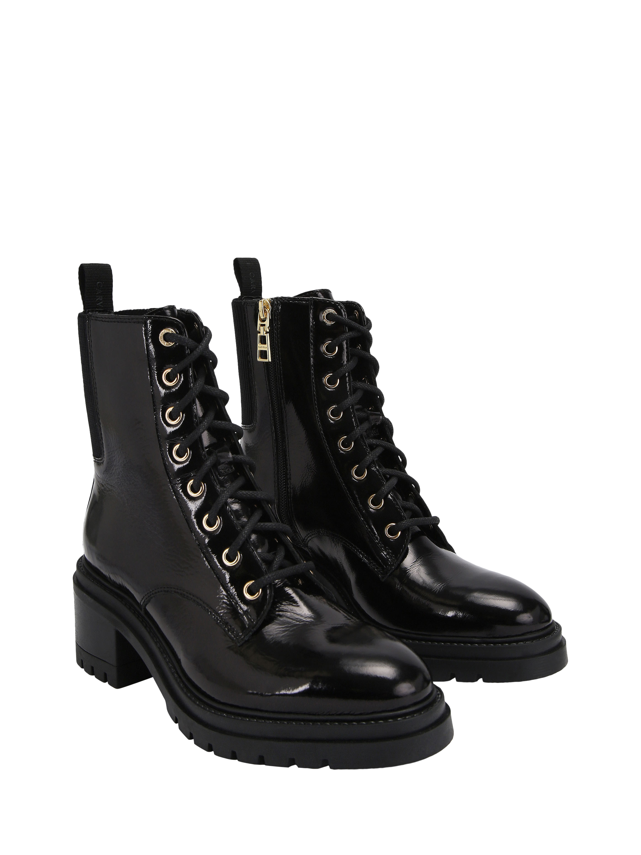 Product image 4 of 4, which shows Carvela Champion Patent Lace Up Chunky Ankle Boots, Black, 2