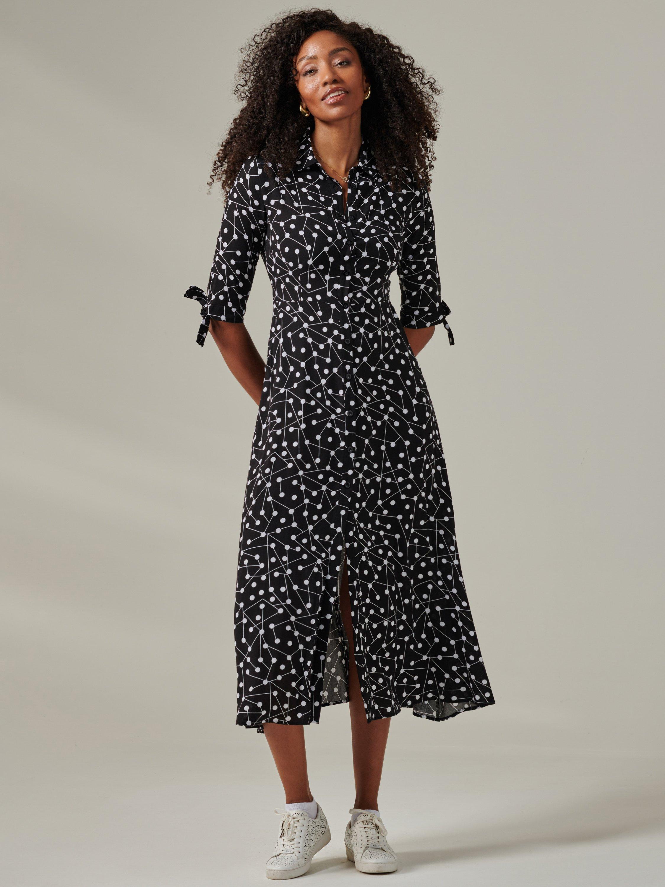 Jolie Moi Nora Spot Shirt Maxi Dress Black