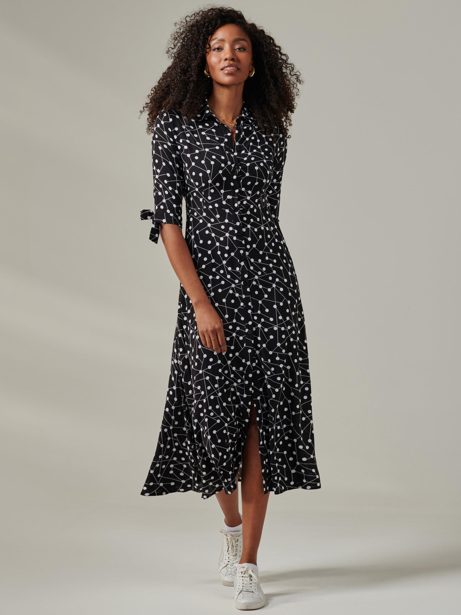 Product image 3 of 7, which shows Jolie Moi Nora Spot Shirt Maxi Dress, Black, 8