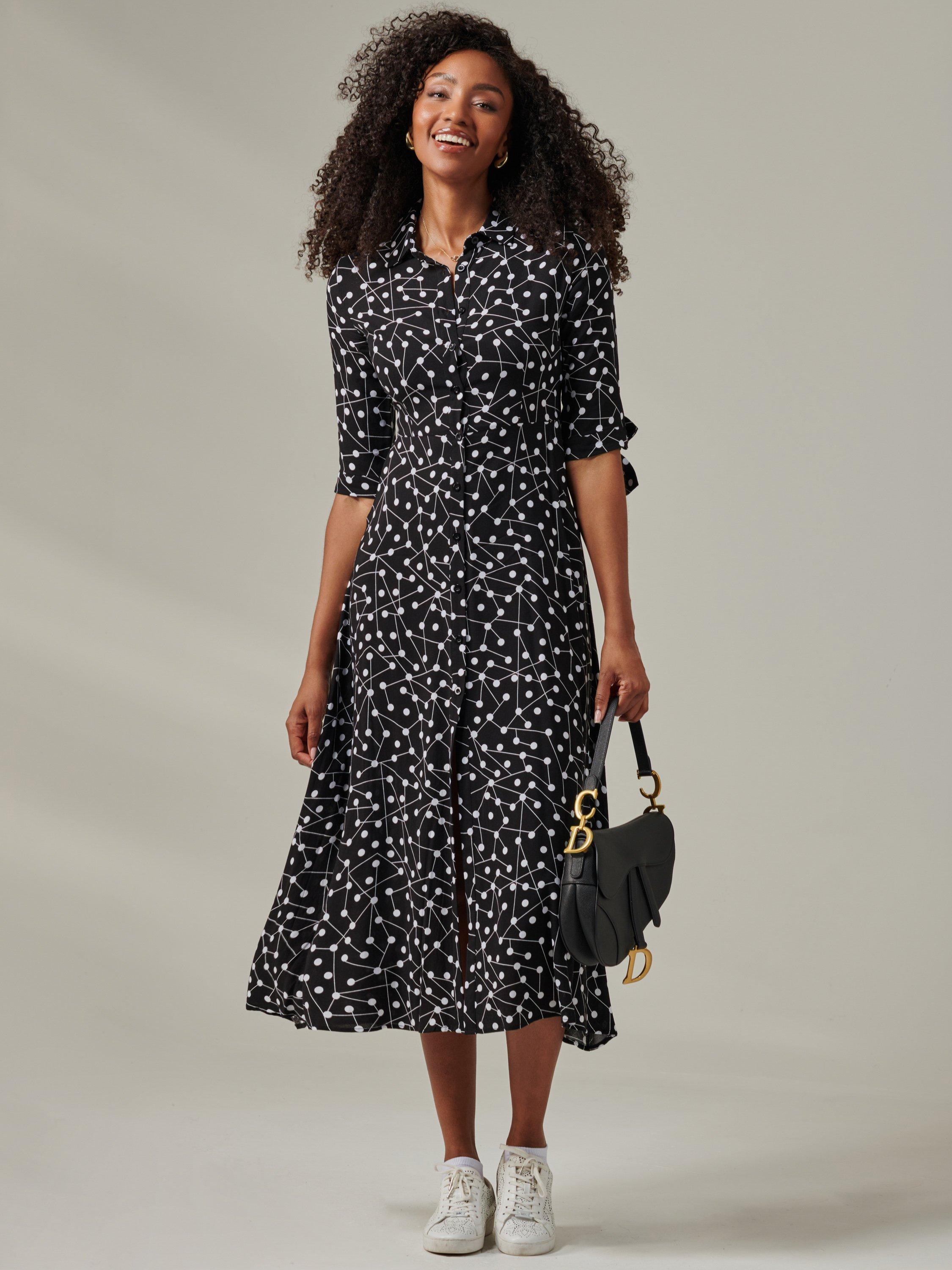 Product image 5 of 7, which shows Jolie Moi Nora Spot Shirt Maxi Dress, Black, 8
