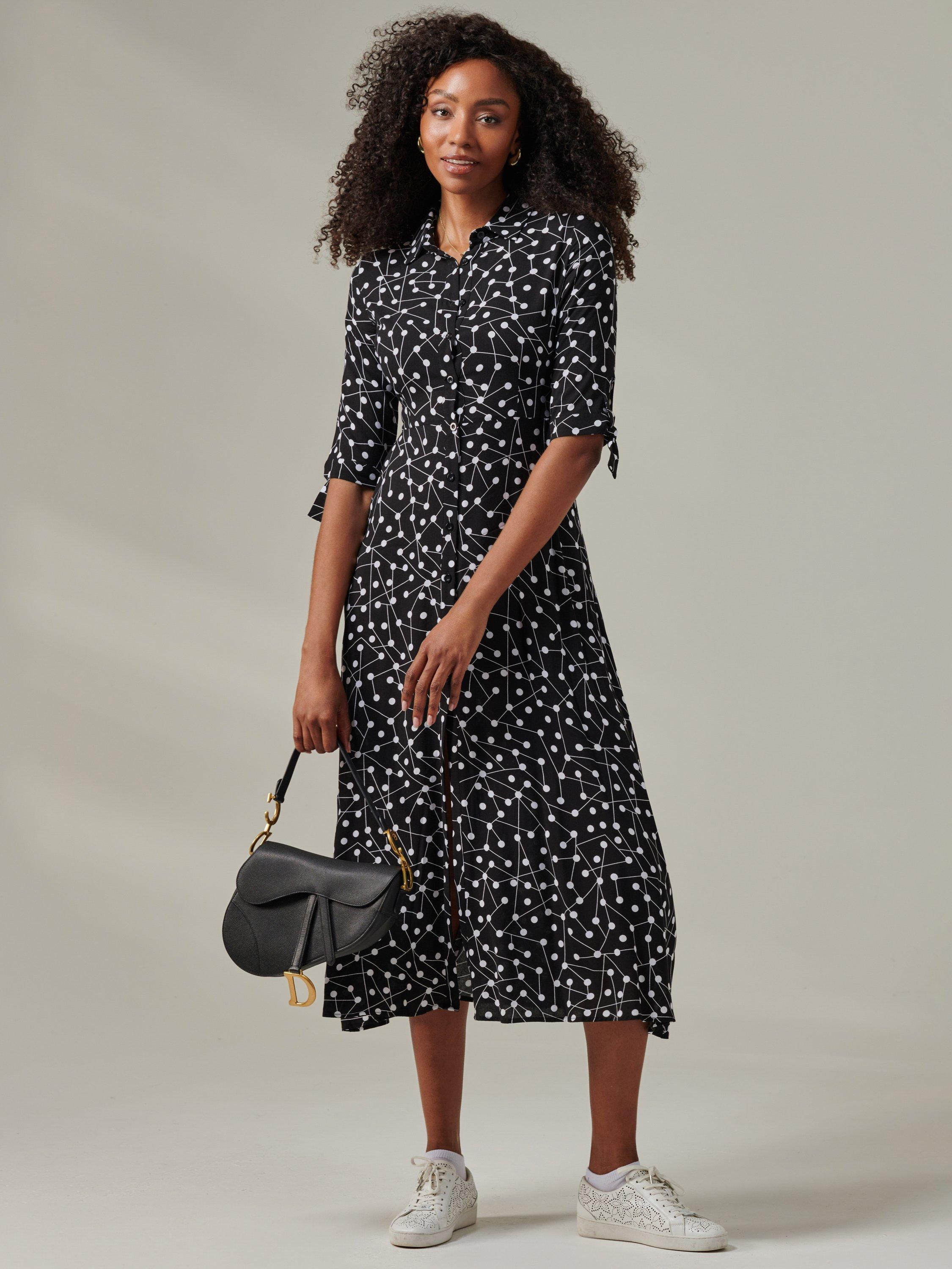 Product image 6 of 7, which shows Jolie Moi Nora Spot Shirt Maxi Dress, Black, 8