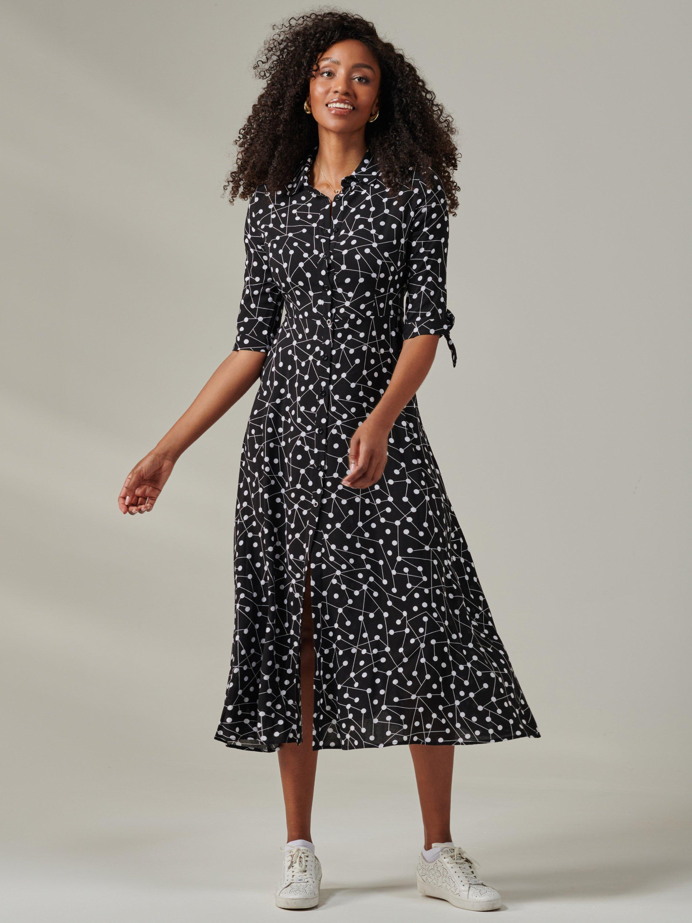 Product image 7 of 7, which shows Jolie Moi Nora Spot Shirt Maxi Dress, Black, 8
