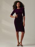 Jolie Moi Velvet Side Tie Midi Dress, Dark Purple