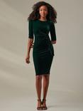 Jolie Moi Velvet Side Tie Midi Dress, Dark Green